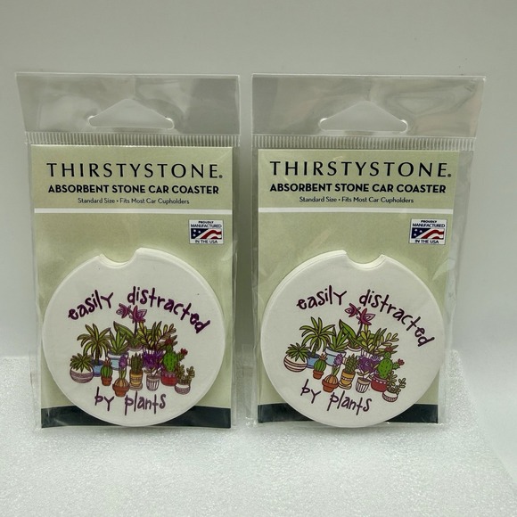Thirstystone Other - Thirstystone Absorbent Stone Car Coaster Easily Distracted By Plants Lot Of 2